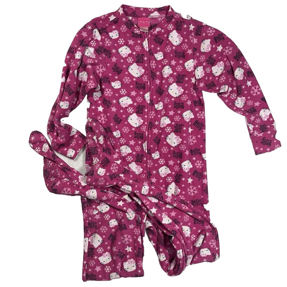 Hello Kitty Y2k Pink Footed Pajamas One Piece Hoodie Sleepwear S Gripper Bottom